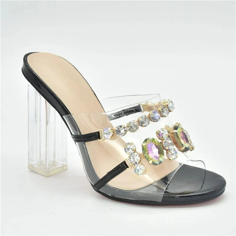 Italian Women Shoes Decorated with Rhinestone Open Toe Shoes for Wedding Women Clear Heels for Women Transparent