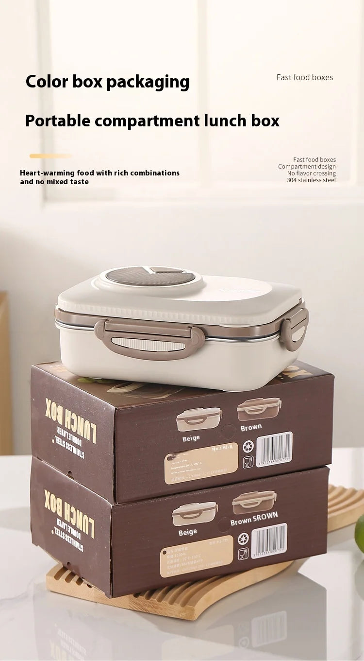 304 Stainless Steel Microwave Safe Partitioned Bento Box - Large Capacity Lunch Container for Students & Office Workers