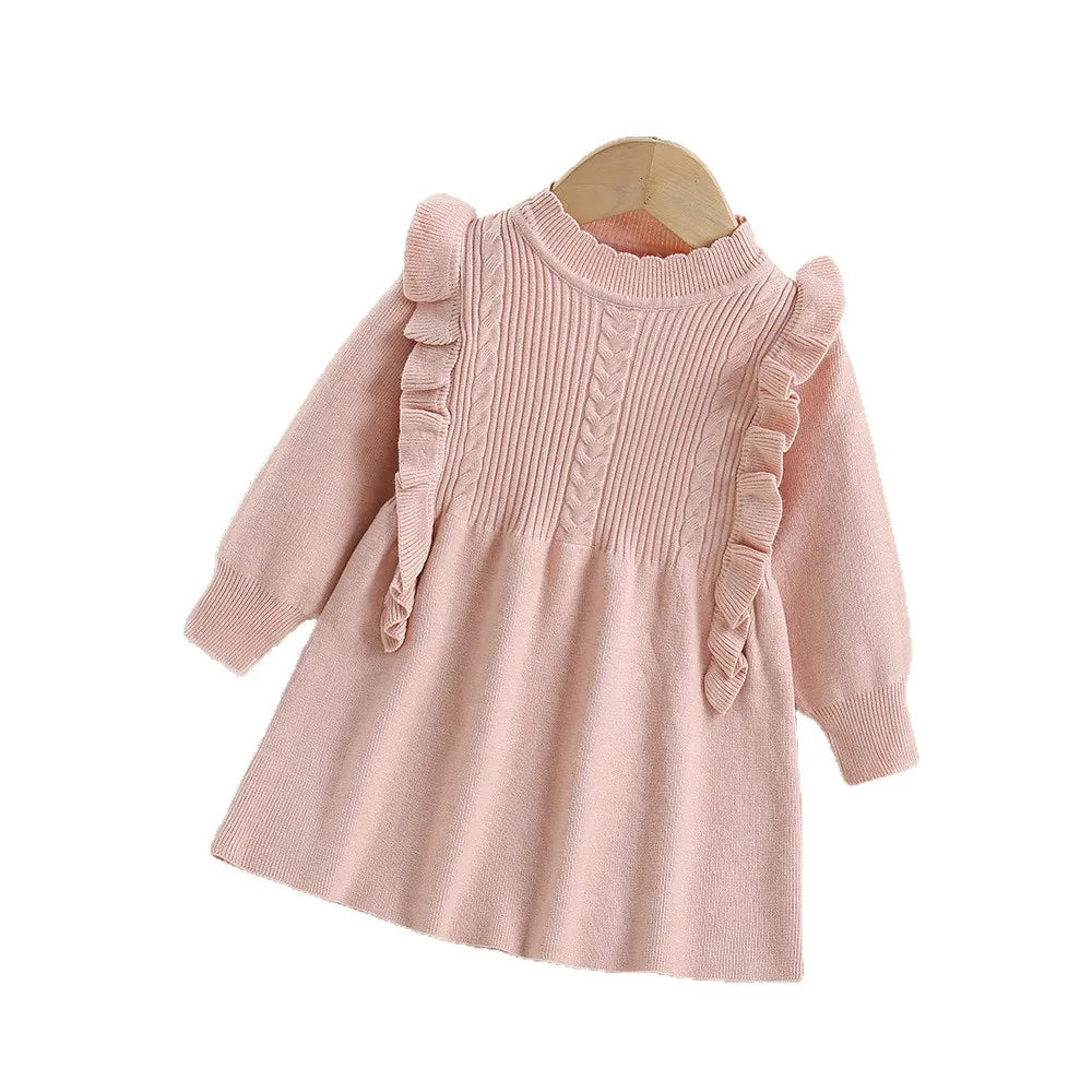 Autumn Kids Knit Dress Cute Solid Colour Girls Sweater Thin Children Clothes Baby Princess Dress 9M-5T Girls