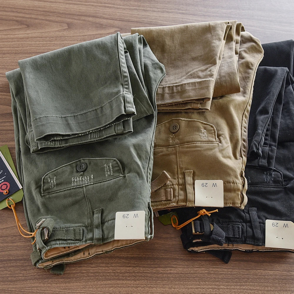 Herfst en winter Nieuwe Amerikaanse retro geweven twill zware cargobroek Heren eenvoudige 97% katoen gewassen casual rechte broek