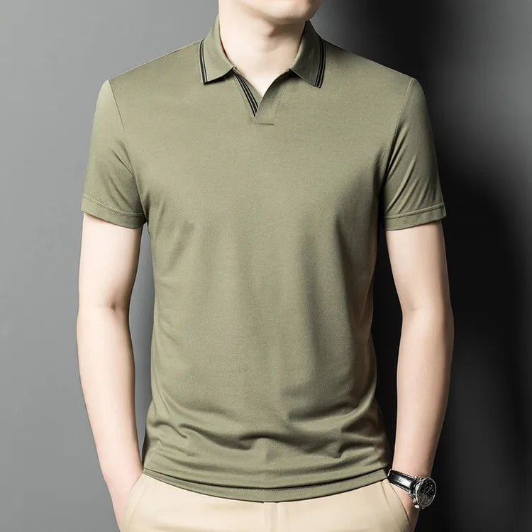 Men's Summer Hot Selling Seagull Collar Short-Sleeved Polo, High-Grade Quality Slim Fit Business Casual Short-Sleeved T-Shirt
