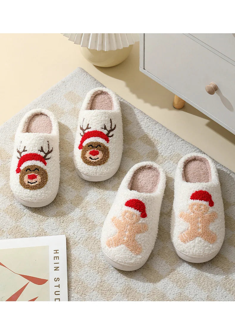 Unisex Christmas Winter Warm Cute Fluffy Slippers Suitable for Couple Bedroom Use and As Gift Cotton Shoes With Soft Sole Flat Shoes