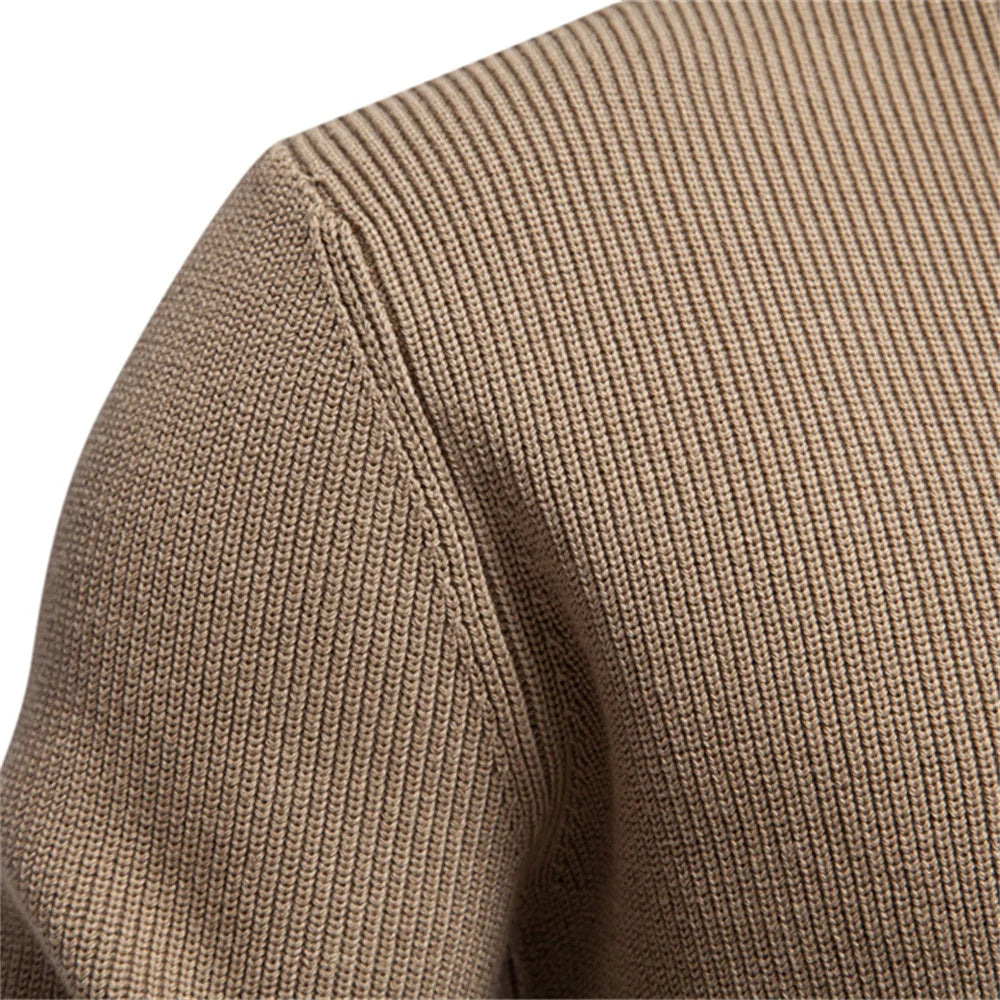 Men's Mock Neck Button-Up Cotton Pullover Sweaters Casual Social Knitted Turtleneck Autumn Winter Sweaters for Men