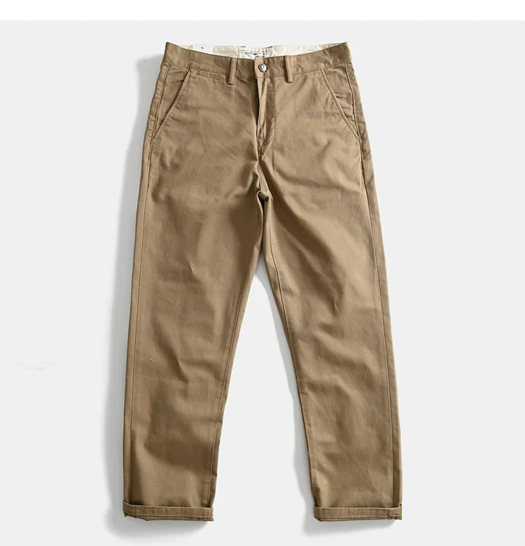 2025 Lente en herfst Nieuwe Amerikaanse retro geweven twill chino cargobroek Heren eenvoudige 100% katoenen gewassen casual rechte broek
