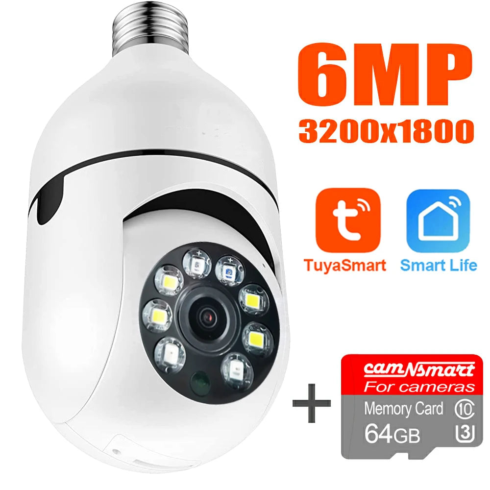 6MP Tuya E27 Bulb Camera WIFI PTZ Video surveillance Baby Monitor Color Night Vision Indoor Smart Life APP Control IOS Android