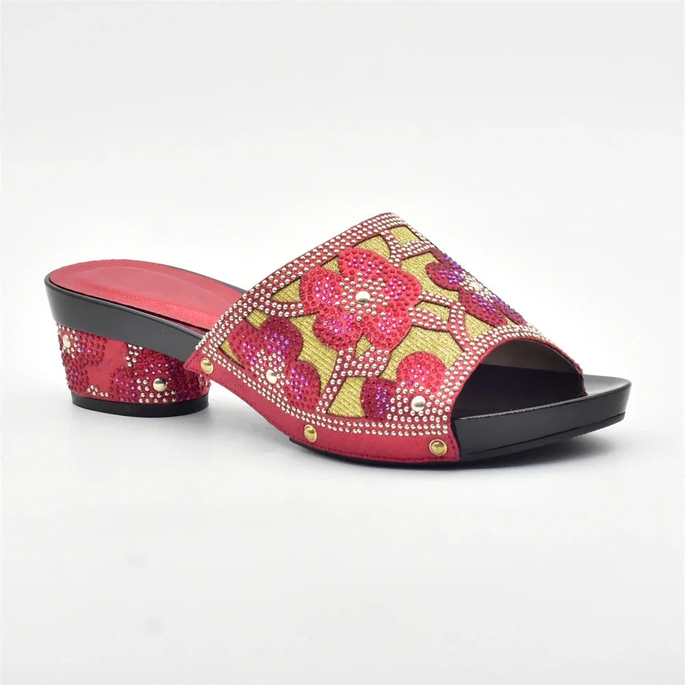New Red Rhinestone Women Wedding Shoes High Quality African Paty Shoes Open Toe Sexy Ladies Shoes Italian Women Wedding Pumps1