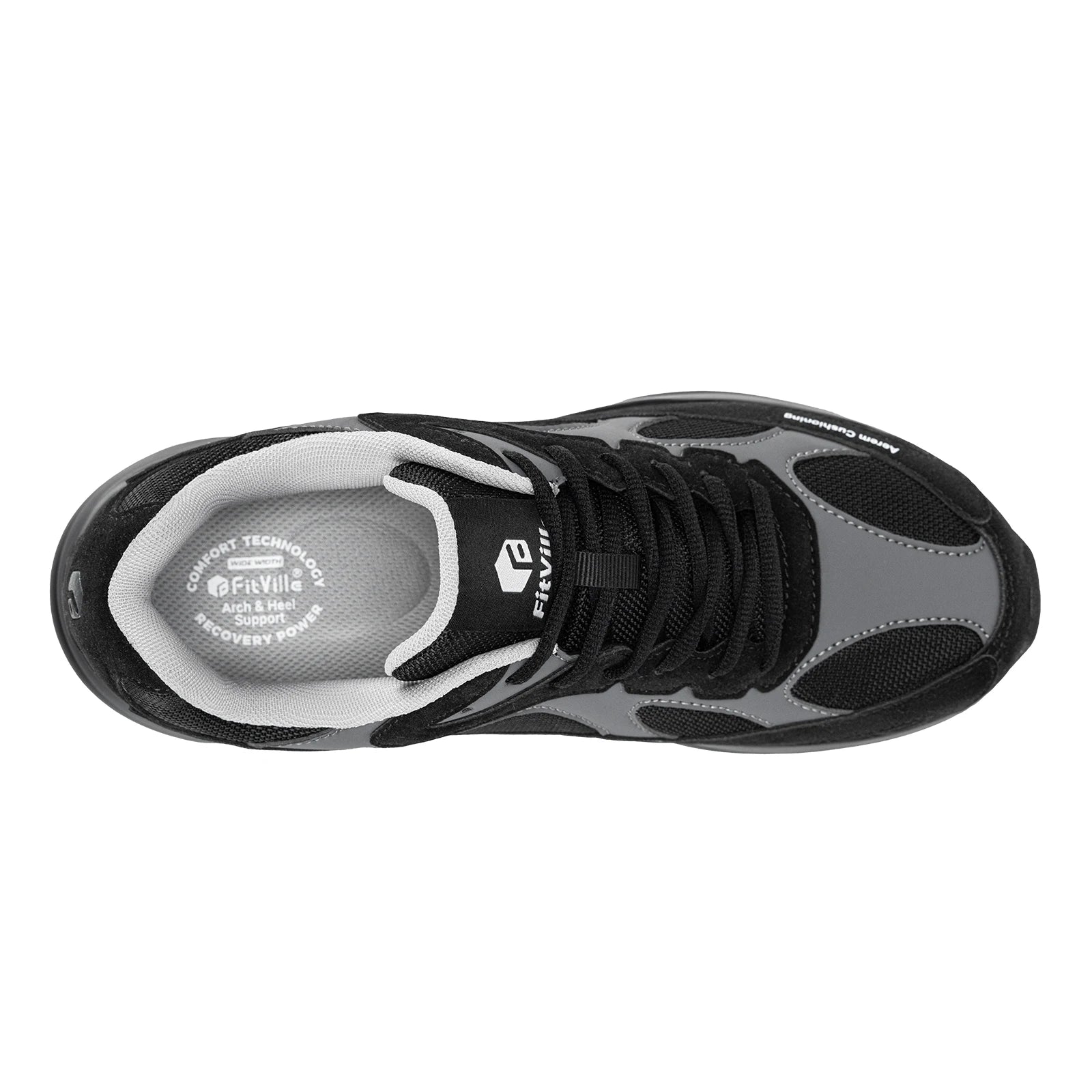 Men's Extra Wide Walking Shoes Wide Cushioned Sports Shoes For Swollen Feet Flat Feet Arch Fit Relieve Heel Pain Black