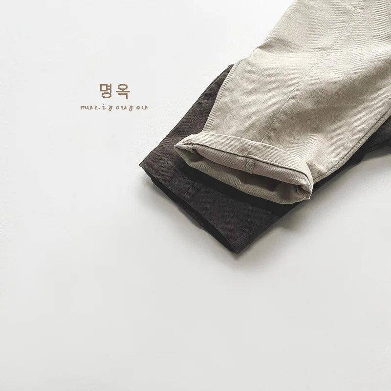 2025 Spring New Children Loose Trousers Toddler Pocket Casual Pants Infant Boys Girls Solid Versatile Harem Pants Kids Clothes Unisex