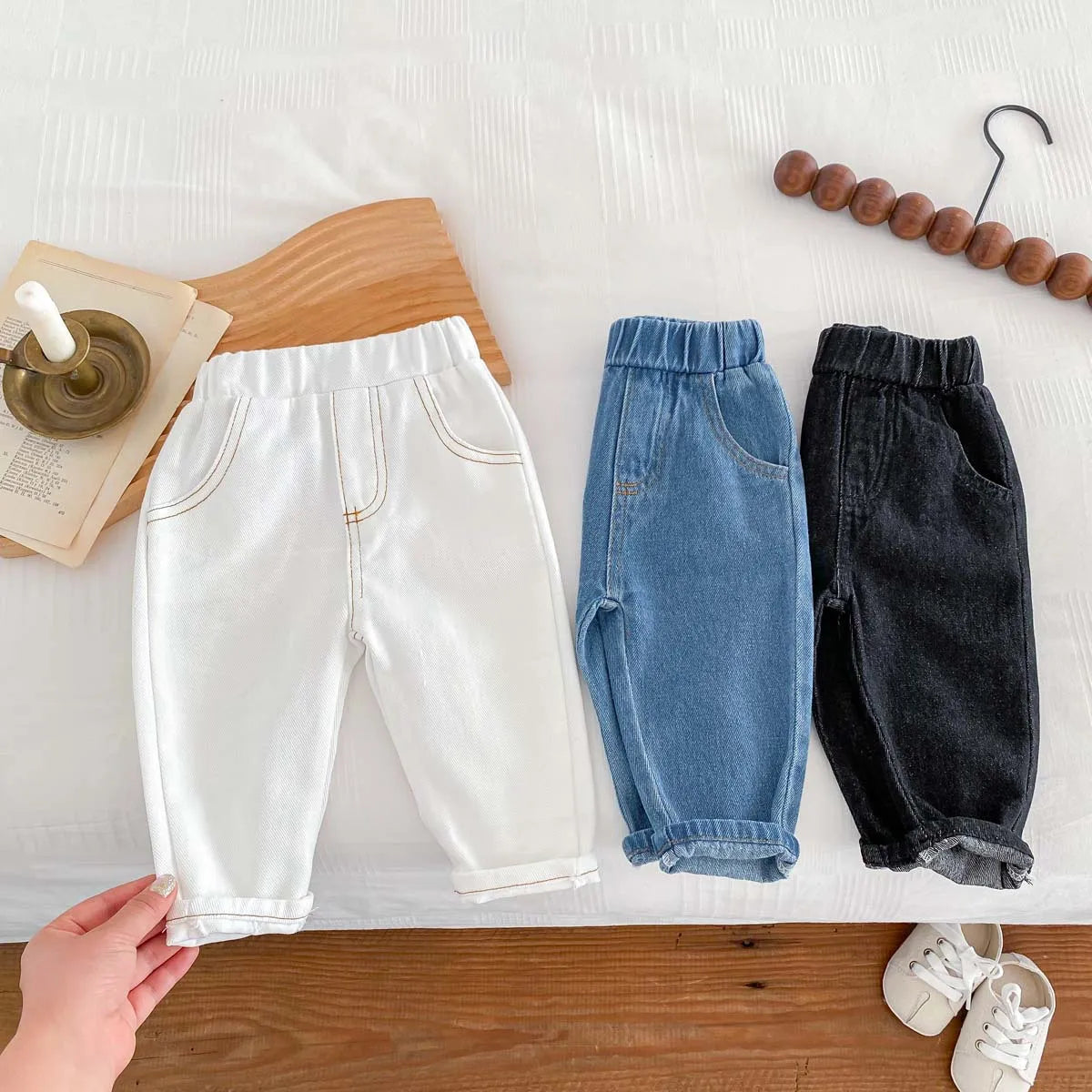 Kid's Trousers Base Colour Children Soft Denim Pants Boys Jeans Girls Solid Skinny Pants 1-6Y Unisex