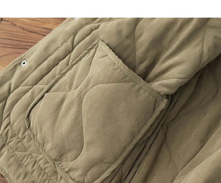 Winter New American Retro Langarm Revers Baumwolle gepolsterte Cargojacke Herren Einfacher dicker Innenliner Lässiger Mantel mit mehreren Taschen