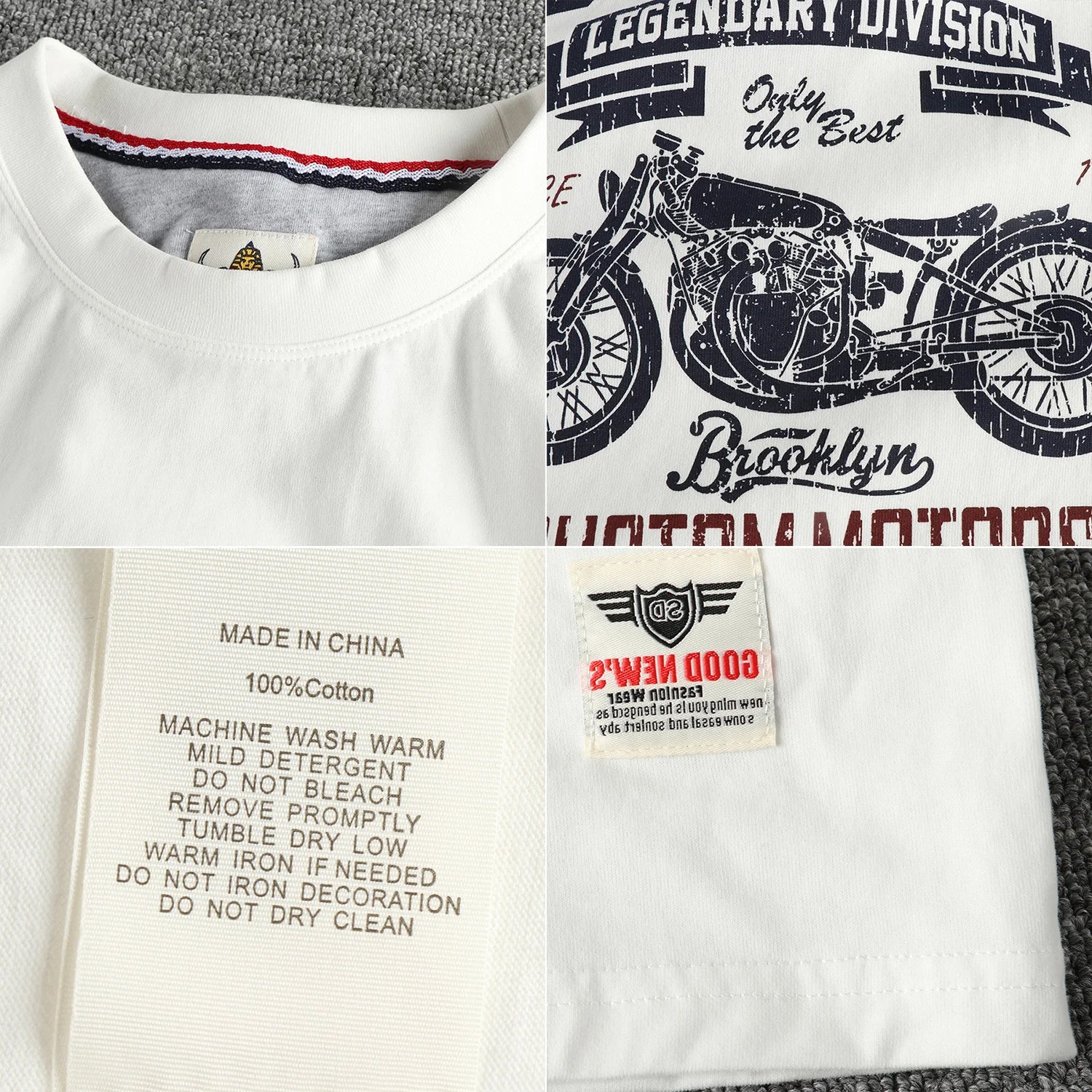 Summer American Retro Short Sleeve O-neck Letter Motorcycle Printed T-shirt Men's Fashion 100% Cotton Washed Casual Youth Tops