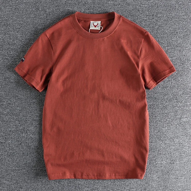 2022 Zomer Nieuw Amerikaans Retro T-shirt met korte mouwen en ronde hals, effen kleur, herenmode, eenvoudig, 100% katoen, gewassen, oude casual tops