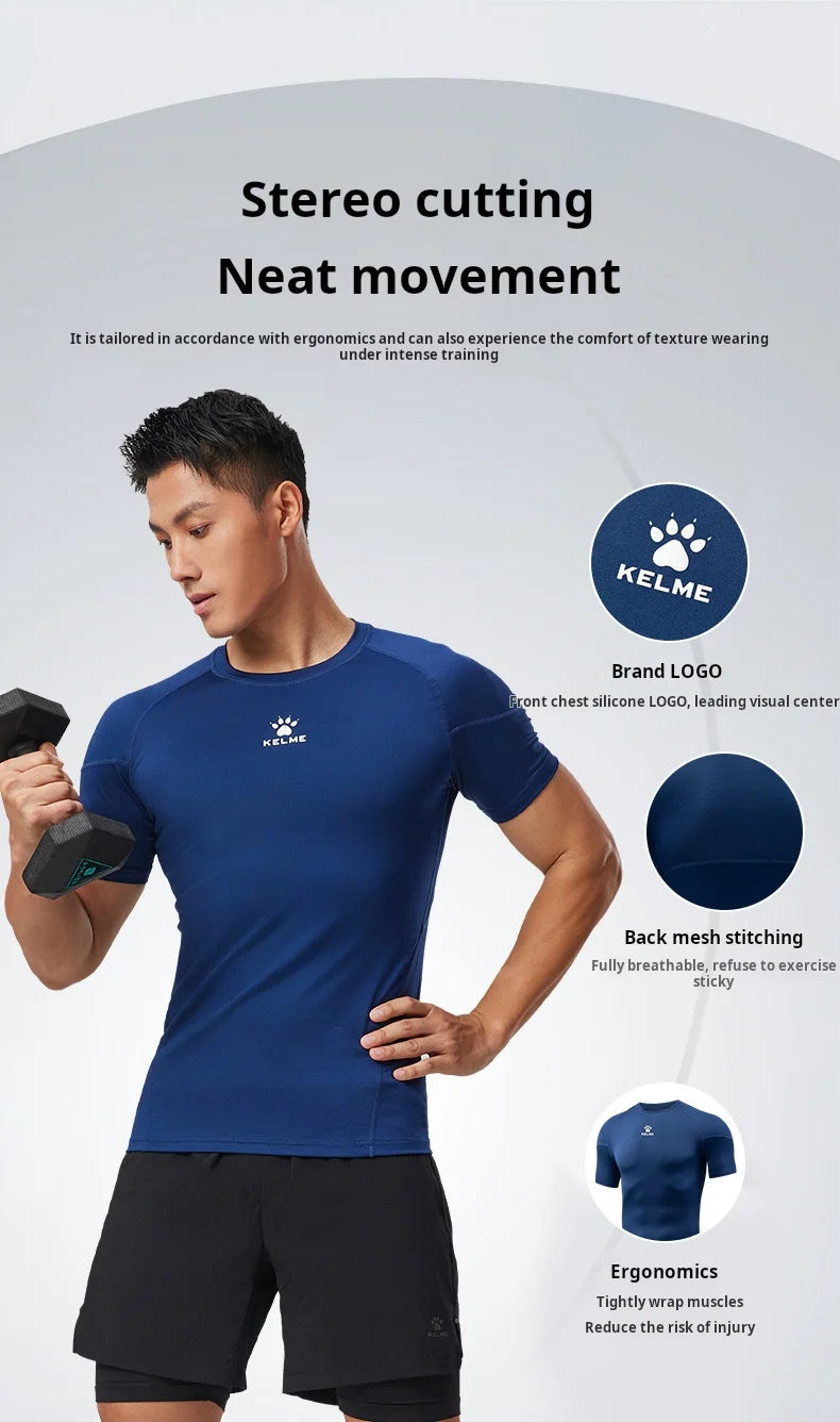 Fitness T-shirt Men's High Elasticity Breathable Tight Clothes Round Neck Basketball Running Training Short Sleeves