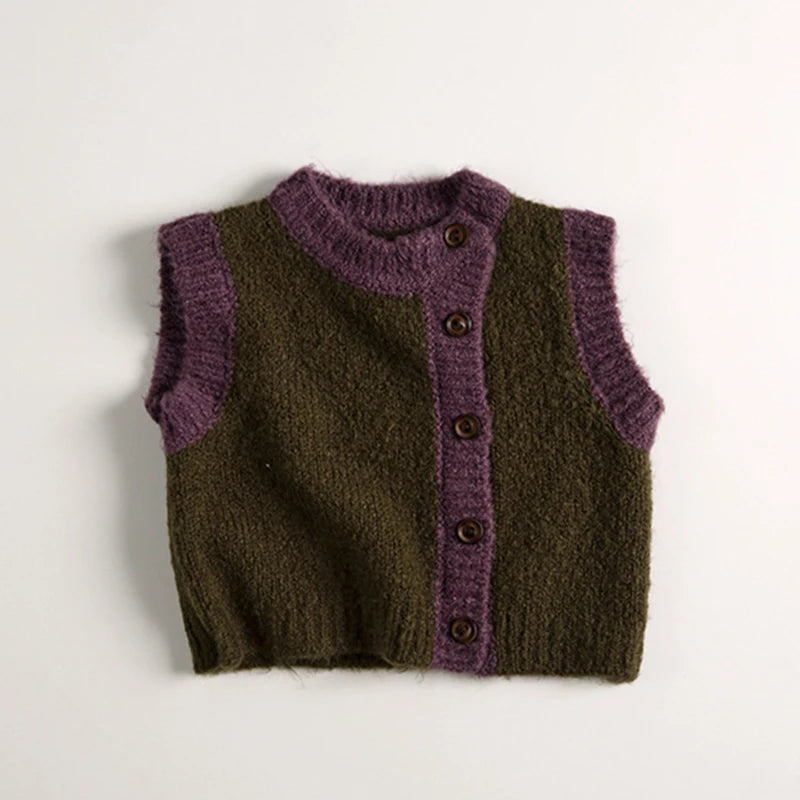 Parent Child Style Knit Vest Autumn Girls Boys Cardigan Waistcoat Boys Loose Knitwear Family Clothing 1-6Y Unisex