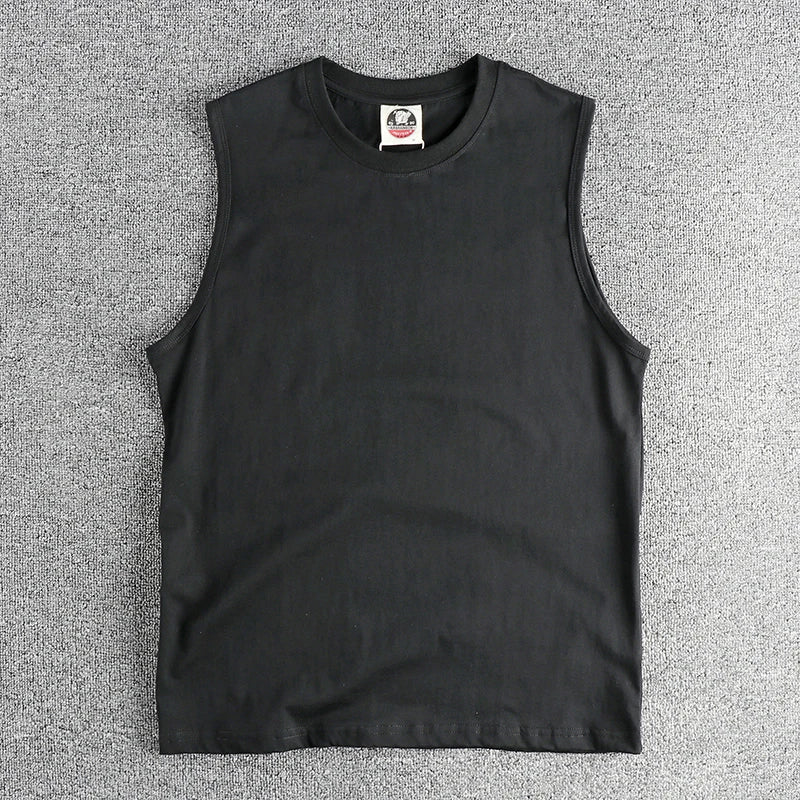 2025 Zomer Nieuw Amerikaans Retro Mouwloos O-hals Effen Kleur T-shirt Herenmode 100% Katoen Basketbal Sport Casual Vest
