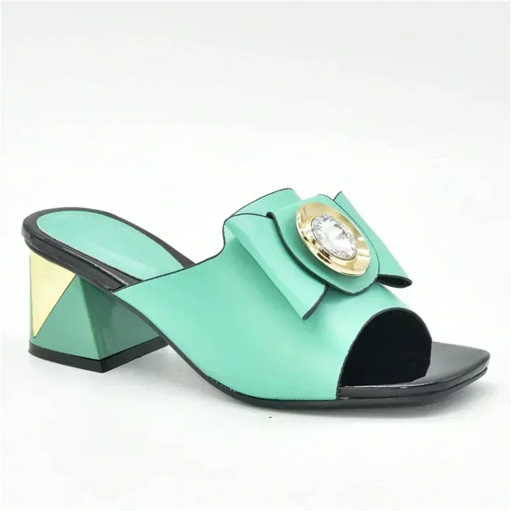 Italian Party Shoes Decorated with Big Rhinestone Women's Shoes Sexy Ladies' Open Toe Designed Pumps