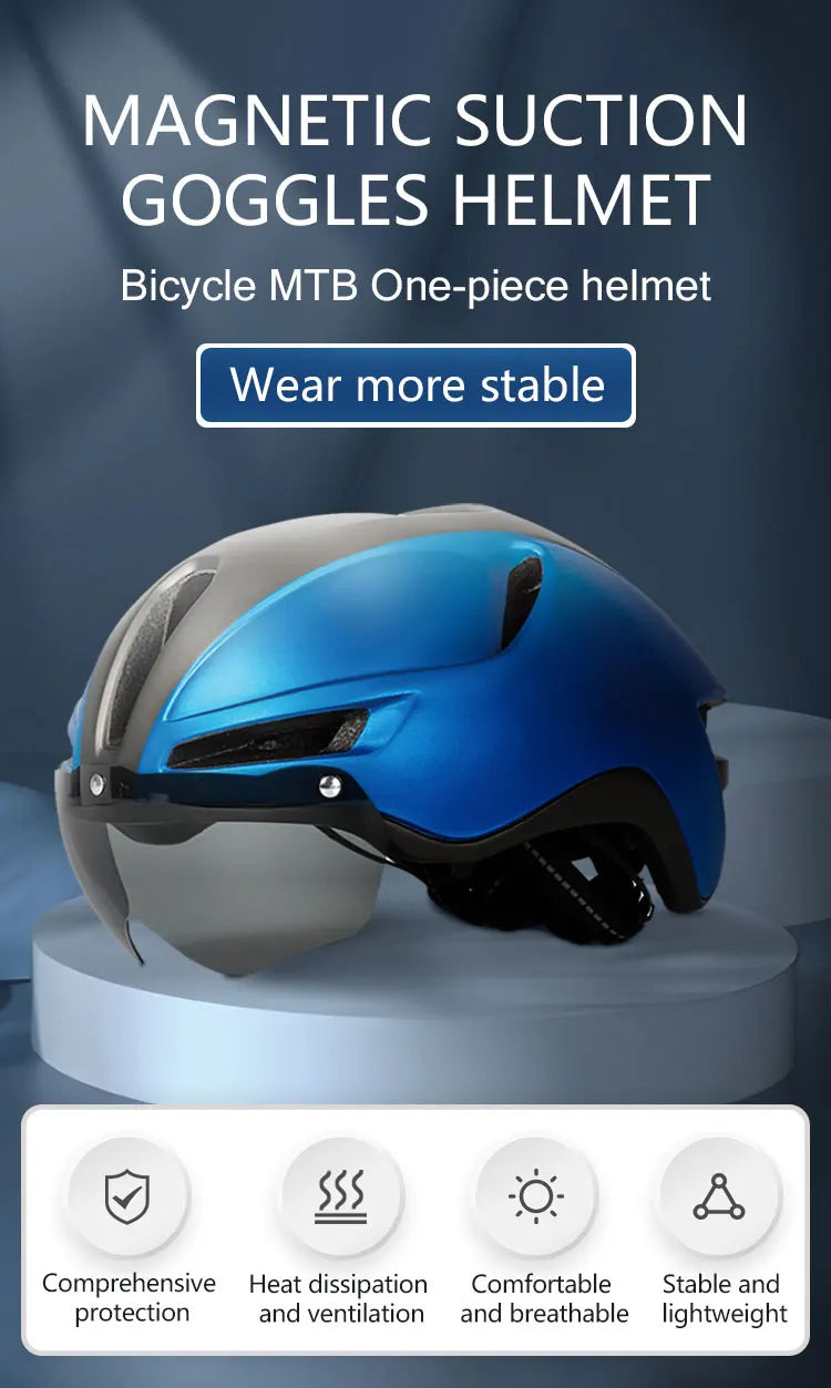 New Road Mountain Bike Helmet Adult Men's Outdoor Sports Cycling Safety Hat With LED Charging Taillight Goggles