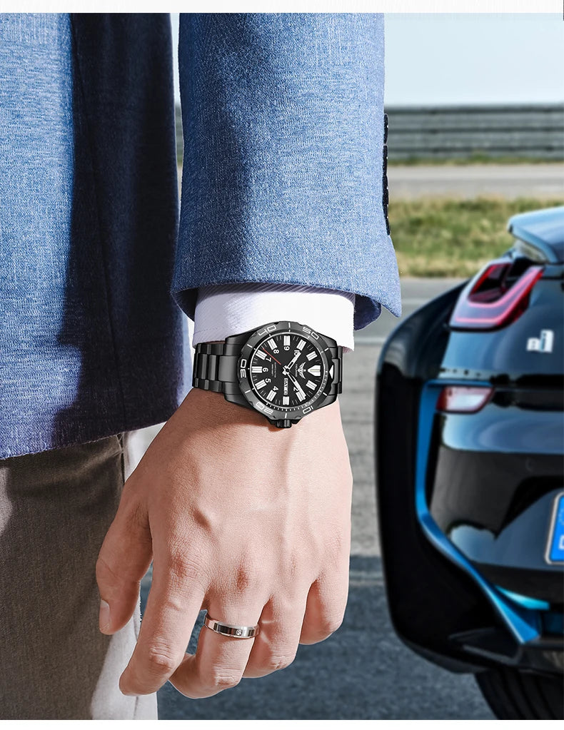 YELANG V1036 42mm Men's Quartz Watch Luminous Display Japan Movement 30ATM Waterproof Stainless Steel Band with Luminous Hands