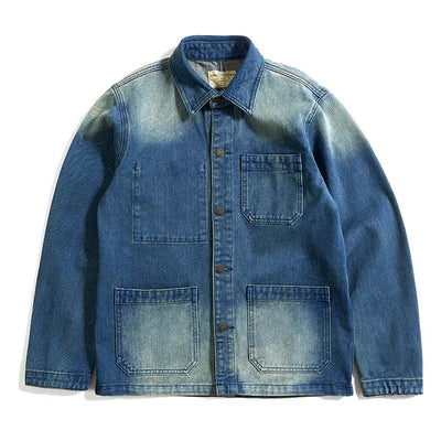 Spring Autumn New American Retro Heavyweight Denim Cargo Jacket Men's Fashion Pure Cotton Washed Multi Pocket Casual Coat