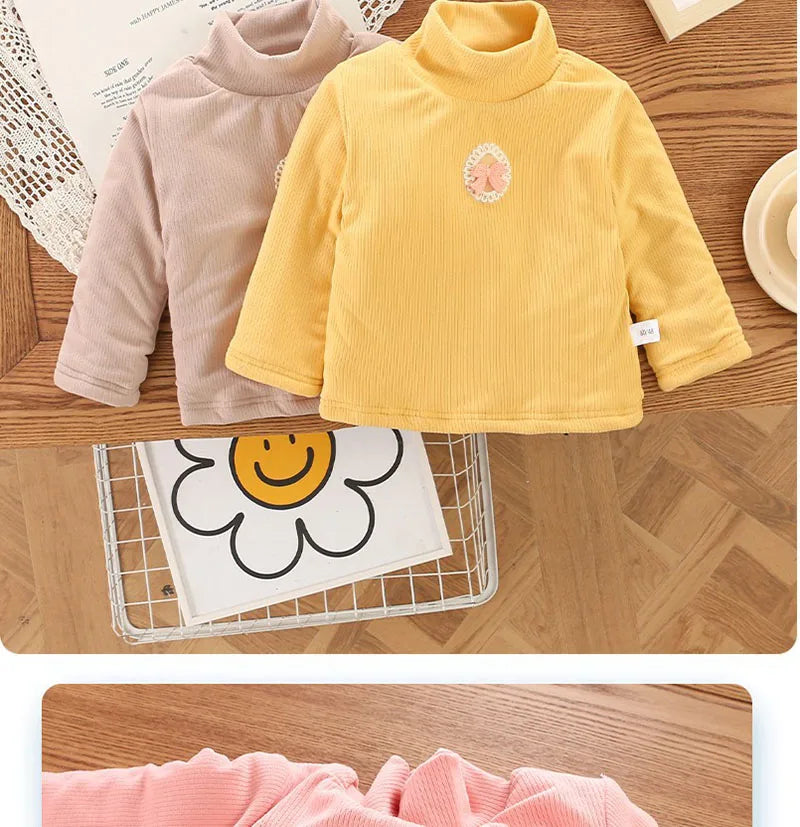 Kid's Winter Blouse 1-5Y Girls Padded Cotton Long Sleeve T-shirt Children's Thickening Warm Bottoming Shirt