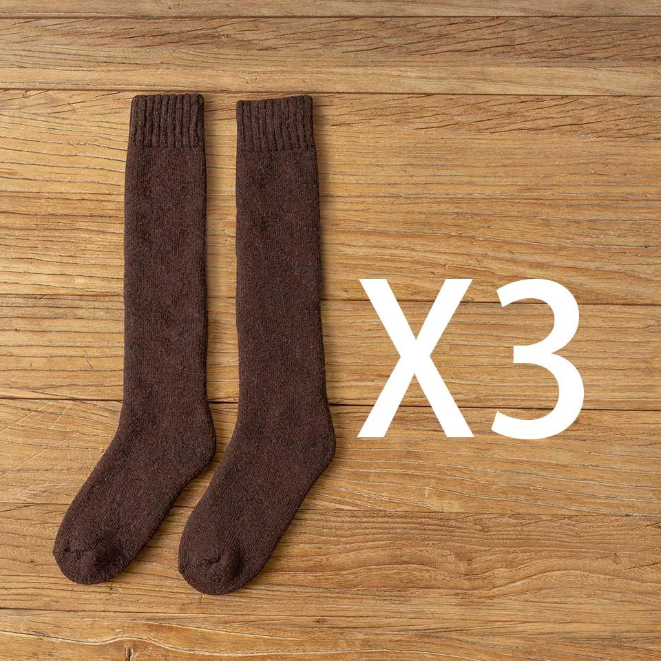 Winter Dames Merino Wol Hoge Knie Lange Sokken Dikke Warme Harajuku Retro Compressie Vrouwelijke Kasjmier Kousen