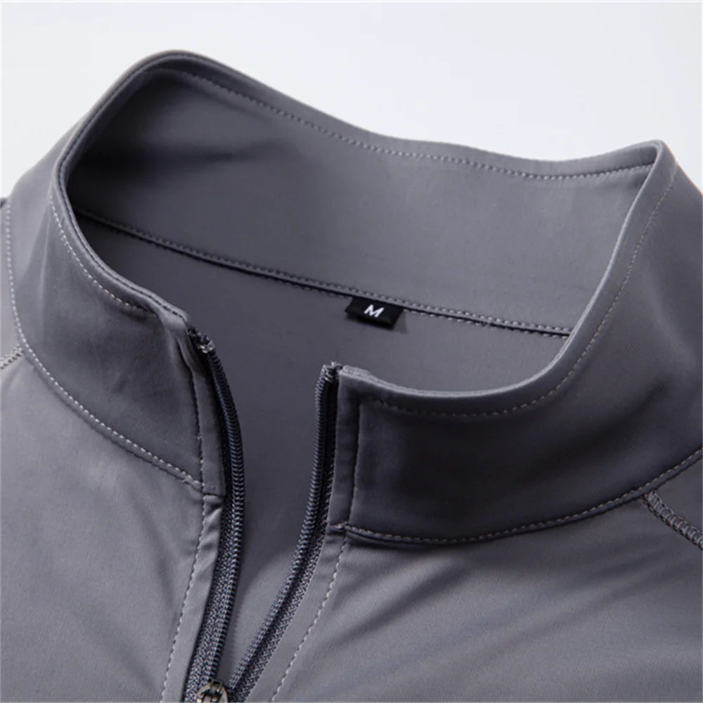 Men's UPF100+ Sun Protection Long Sleeve Shirt Solid Colour Zipper Outdoor Shirts Stand Collar Quick Dry T-Shirts