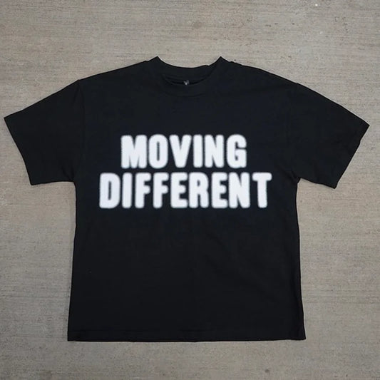Unisex Moving Different Graphic 100% Cotton Casual T-Shirt Y2K Summer Short Sleeves Vintage Oversize T-shirt Streetwear Tops