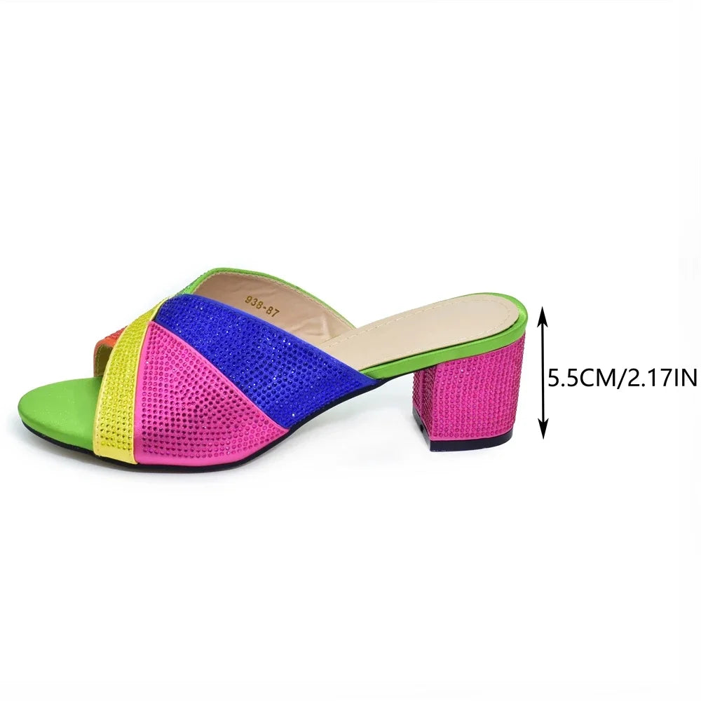 Fashion Elegant Woman Shoes Diamond Fashion Woman Low Heel Bridal Shoes Italian Lady Shoes with Rhinestone Slip-On WOMEN Pumps