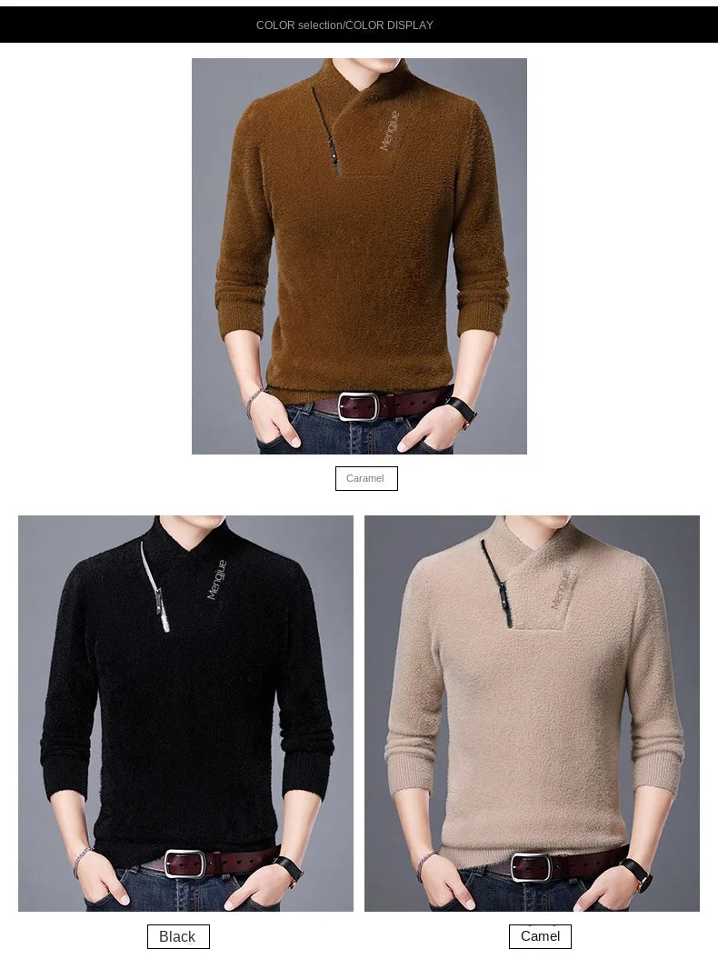 Men's Top Grade Mink Fashion Brand, Designer Pullover Knitted Turtleneck Sweater, and Autumn Casual Male Clothing
