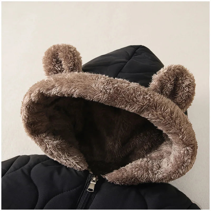 Baby's Winter Warm Clothes Fur Lining Rompers Fur Hoodie Jumpsuit Thicken Fleece Toddler Outfit 0-2Y