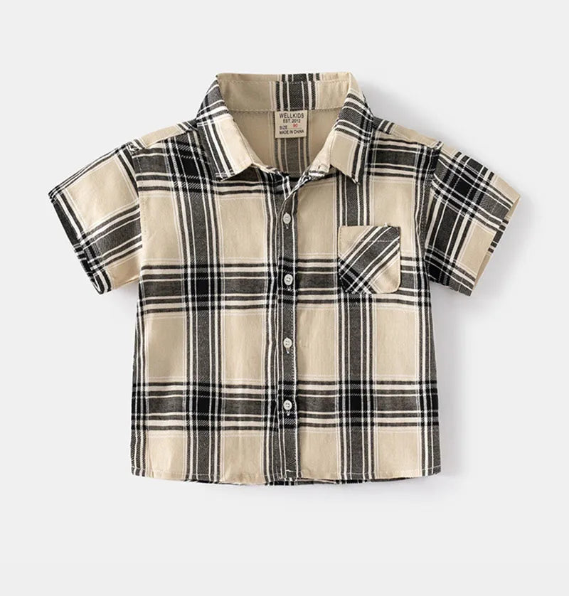 New Summer Kids Shirt Boys Girls Colour Blocked Grid T-shirt Children Breathable Loose Outwear Tops 2-6T Unisex