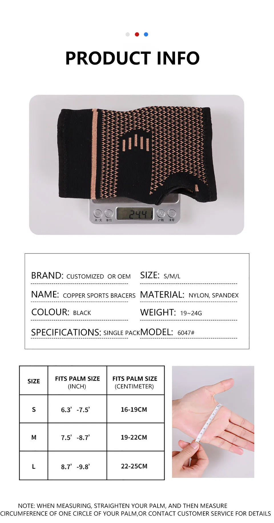 1 stuk kopervezel bracer pols elastische sportbandage polsband hand gym ondersteuning pols brace wrap tennis fitness powerlifting