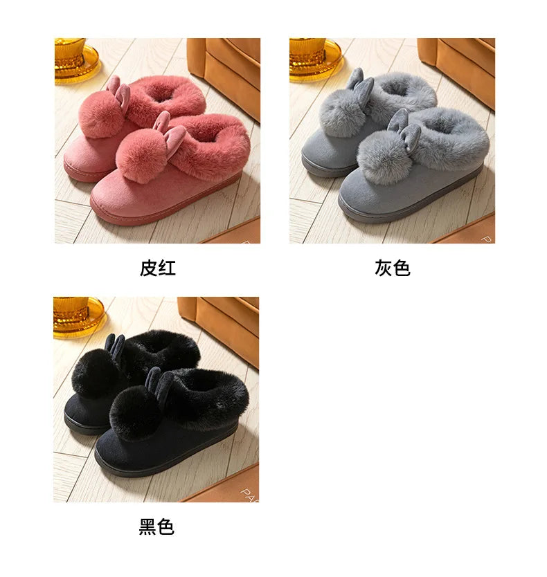Women's Winter Warm House Fuzzy Slippers Couple Indoor Anti-Skid Plush Lined Bedroom Slides Fluffy Cotton Shoes For Ladies