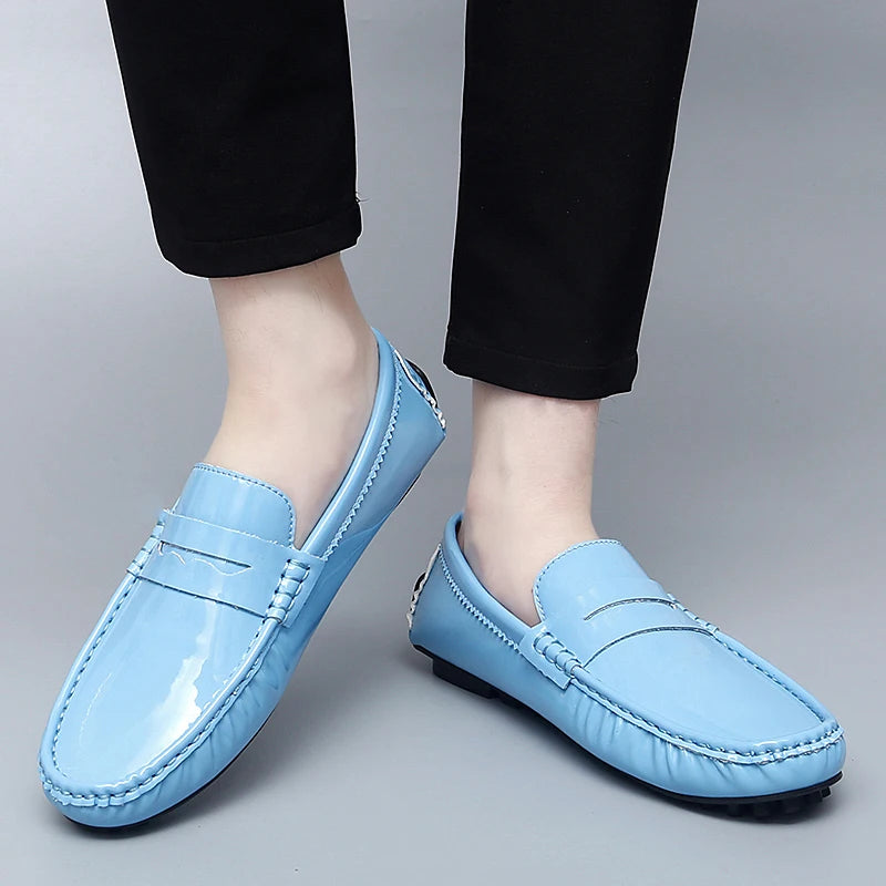 Fashion Style Men Blue Casual Loafers England Italy Stylish Trendy Male Formal Dress Shoes Large Size 35-48 Mens Moccasin Shoes