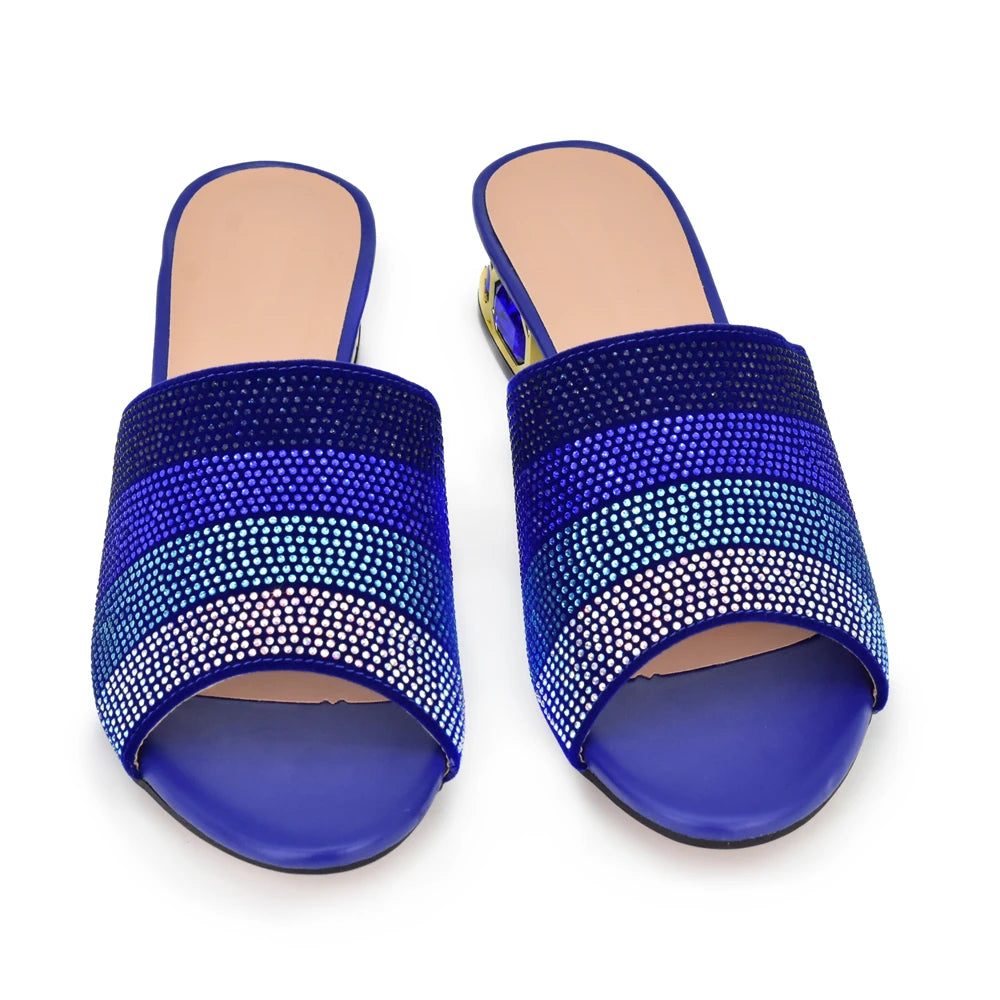 Women's Luxury Rhinestone Crystal Pumps 2024 New Fashion Slippers Sandals Party Low Heels Elegant Italian Women Shoes