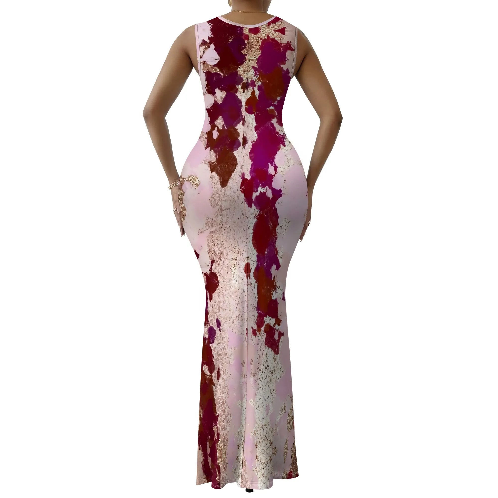 Women's V-Neck Sleeveless Maxi Dress Abstract Artistic Print Elegant Summer Party Dress