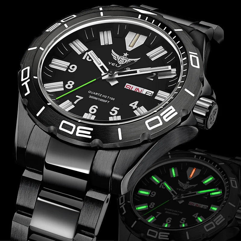 Yelang 42mm Men's Quartz Watch Ultra Long Range 10-Year Battery Life 30ATM Waterproof Stainless Steel Band Swiss Movement