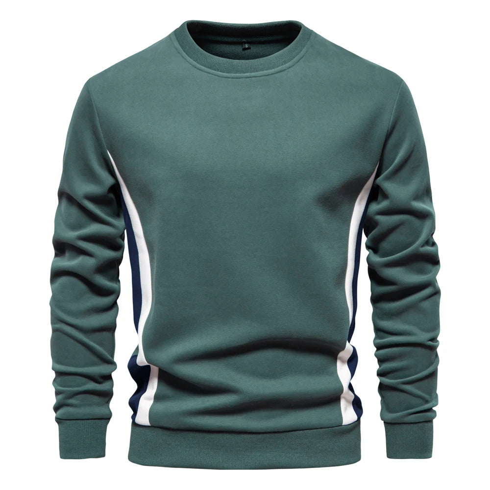 Men's Patchwork Cotton-Blend Sweatshirts - Casual Sport Round Neck Pullover Sweatshirt