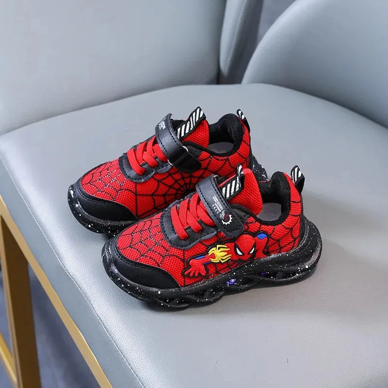 Disney Spiderman Light-Up Boys Spring Sneakers Breathable Mesh Outdoor Shoes with Non-Slip Sole, Illuminated LED Kid Footwear
