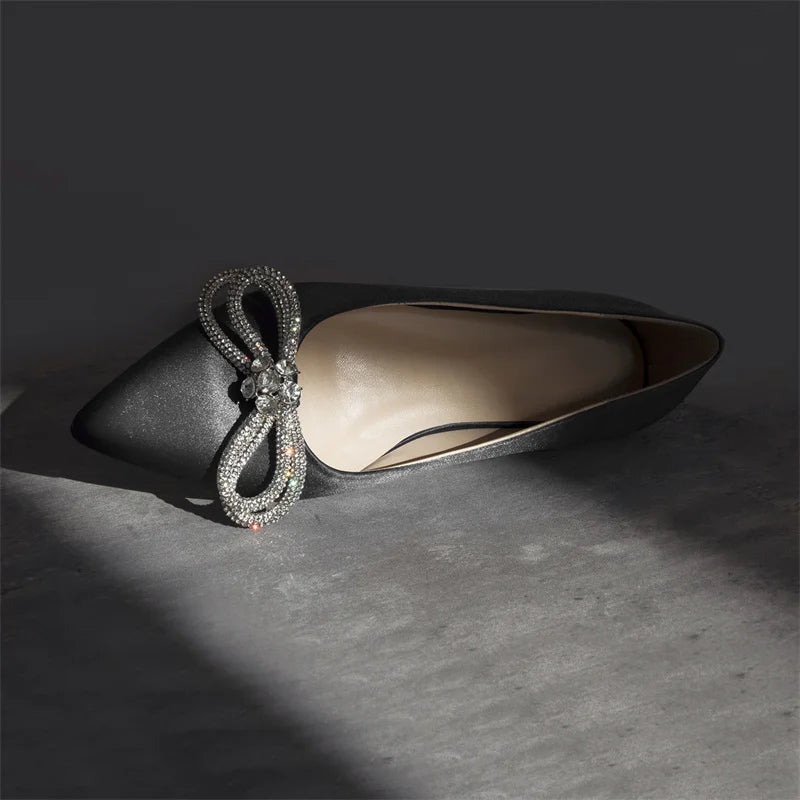 Woman Flats Pointed Toe Blue Rhinestones Bow  Clear Flat Daily Elegant Female Slip On Shoes