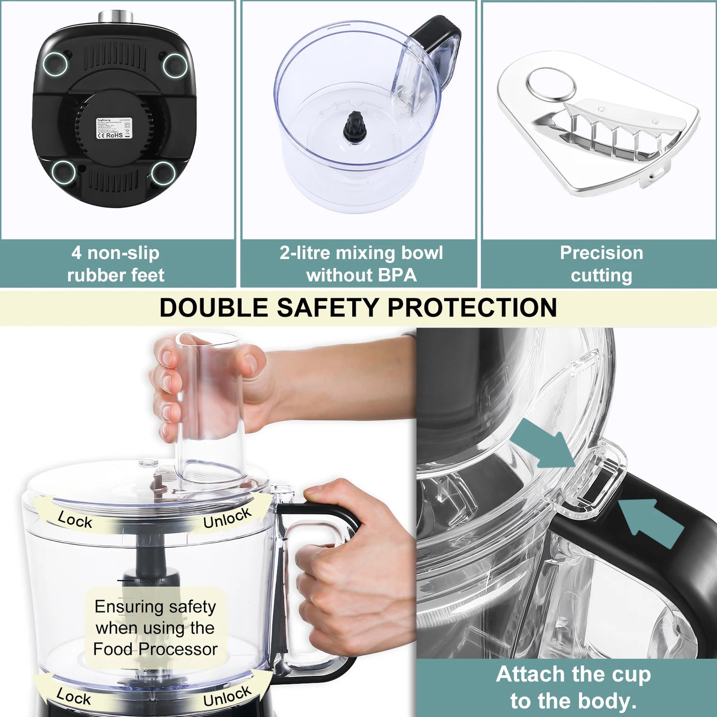8 in 1 2L Capaciteit 800W met Kan Thuis Keukenmachine Hakmolen Mixer Elektrische Blender Sapcentrifuge