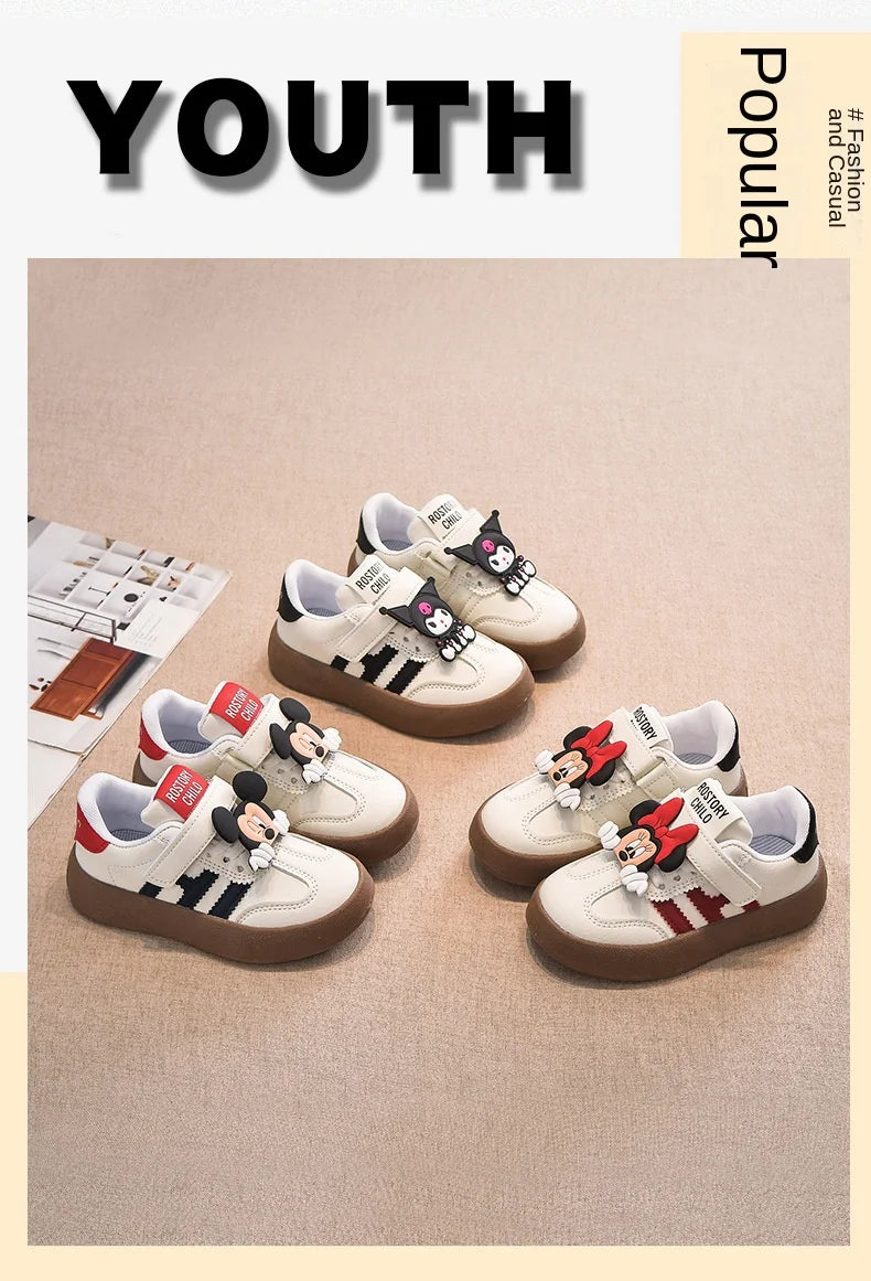 Cartoon Children's Casual Shoes Cute Minnie Girls Sneakers Fashion Mickey Boys Sport Shoes Anti-Slip Soft Sole Kids Board Shoes