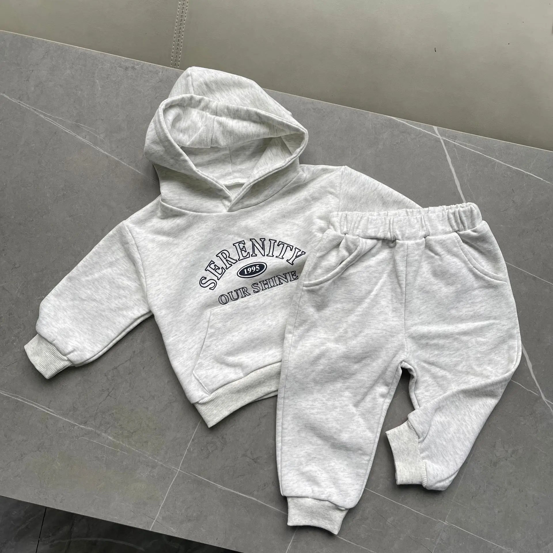 2025 Autumn Winter New Baby Letter Print Hooded Sweatshirt + Sweat Pants 2PCS Suit Boys Girls Casual Sports Set Kids Outfits 1-3Y