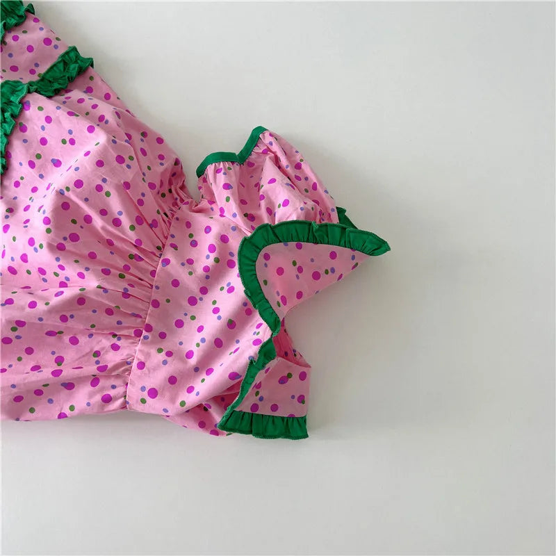 Summer Girls Clothing Dot Children Dress Pink Dresses for Kids 1-5Y