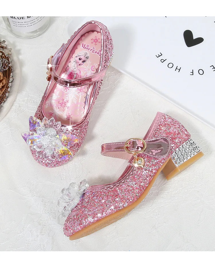 Fashion Elsa Princess Girl Shoes Frozen Cartoon Dress Shoes For Girls Fashion Party Shoes With High Heels Christmas Gifts