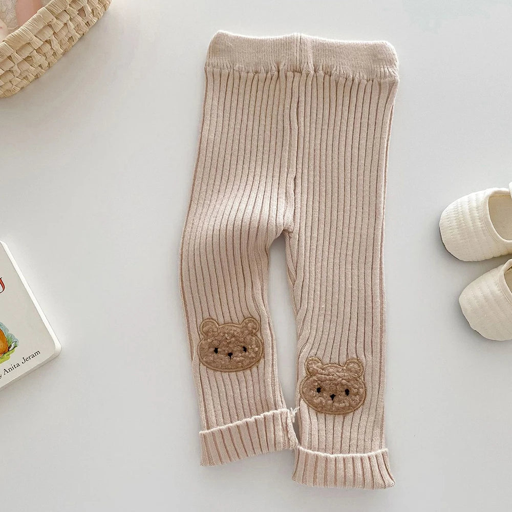 New Autumn Kids Knitted Leggings Girls Cute Cartoon Skinny Pants Children's Baby Pit Strip Trousers 0-5Y Girls