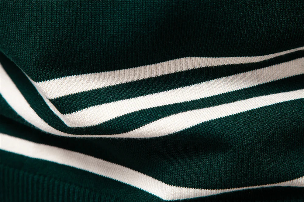 Men's Colour Block Striped Long Sleeve Polo Shirt For Autumn - Designer Business Premium T-shirts