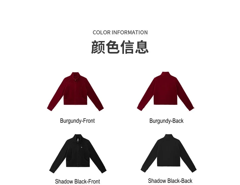 Women's Stand Collar Thermal Polar Fleece Jacket, Integrated Seam Pocket, Silver-Thread Embroidery Short Coats For Ladies