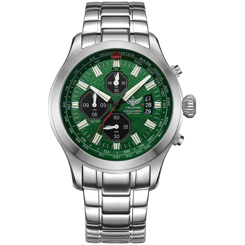 Yelang Men's Three Eyes Six Needles Japan OS00 Movement 100M Water Resistant Waterproof Diving Stainless Steel Quartz Watch