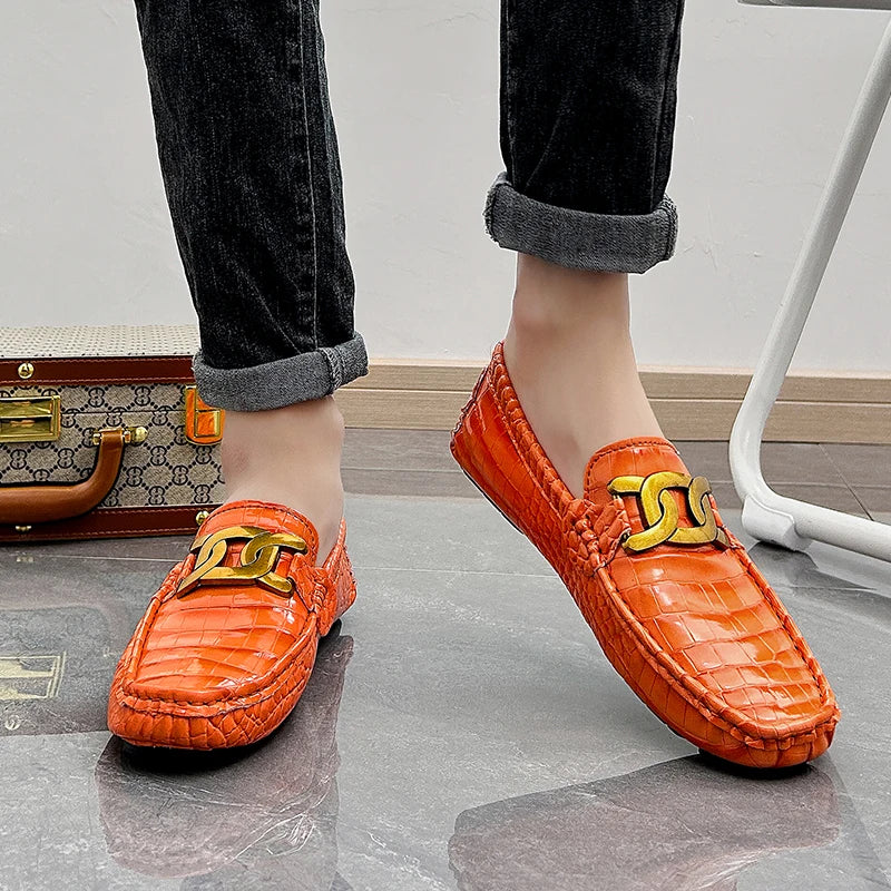 New Luxury Orange Casual Moccasins Shoes for Men Plus Size 38-48 Male Business Formal Dress Loafers England Gentleman Shoes